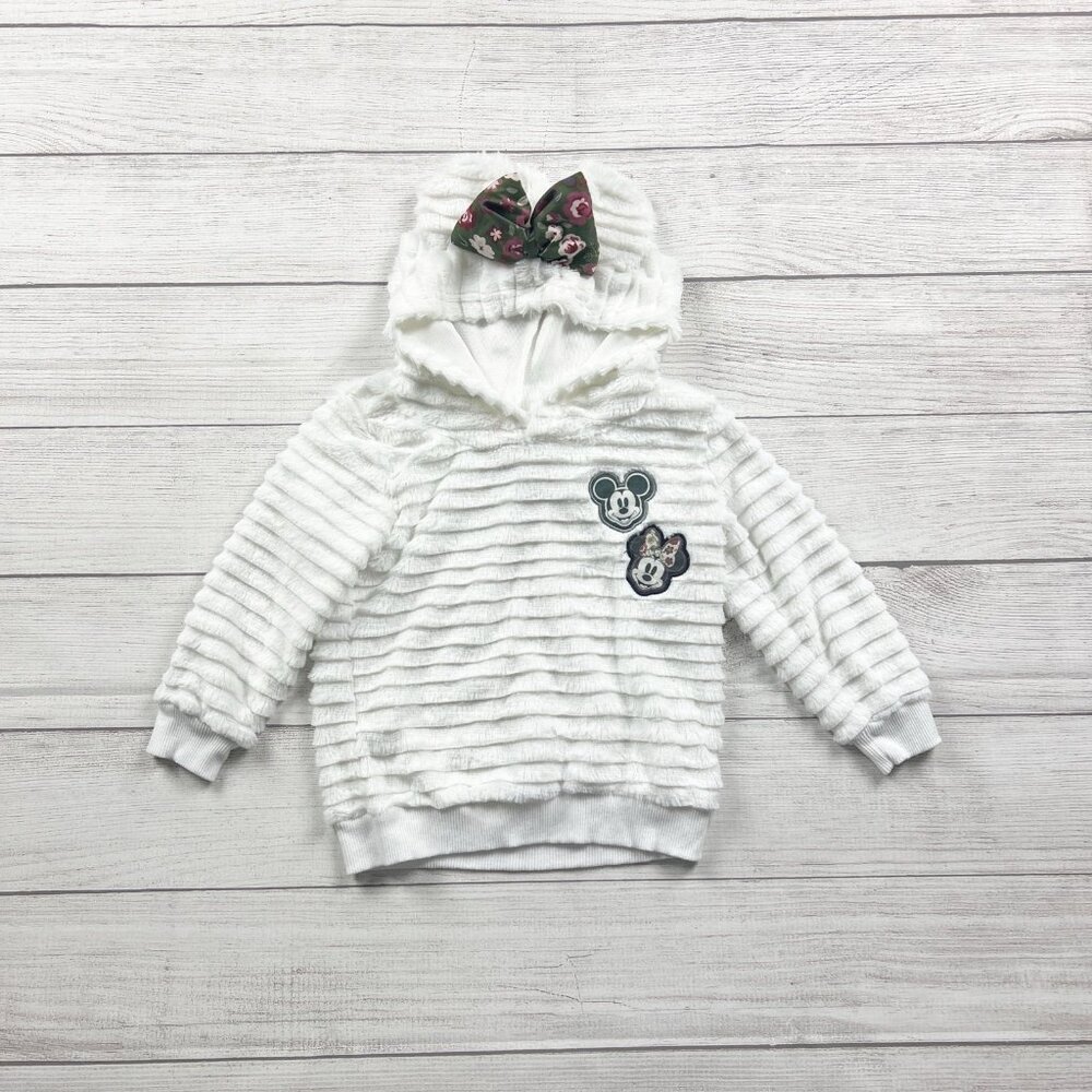 Disney Toddler Hoodie Faux Fur Plush Pullover Mickey Minnie Sweatshirt 4T